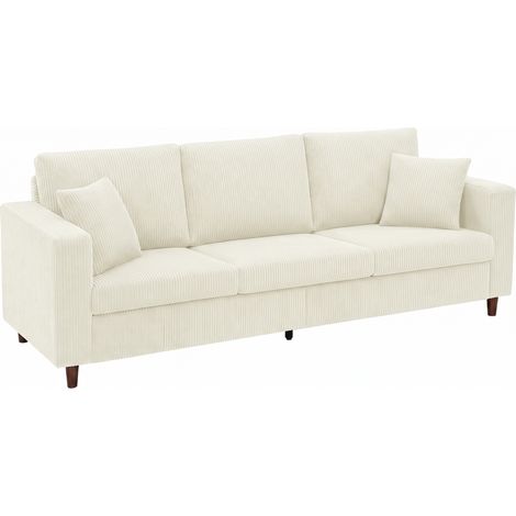 Canapé 3 places - HOMCOM - assise large - coussin à ressorts - larges accoudoirs - velours côtelé - 225 x 80 x 79 cm - crème (1/5)