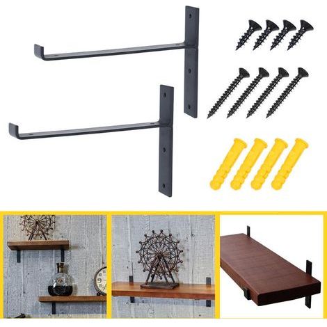 Lntyq 2 Pièces Support D'Étagère Tenture Murale,Support Équerre Étagère en Métal,Supports à Angle Droit Mural en T,Equerre Etagere Industrielle Mural,Largeur 3 cm,avec Vis,Noir(20cm) (1/4)