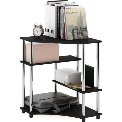 Bureau d'angle Peu Encombrant avec Étagère, Americano/Acier Inoxydable (1/5)