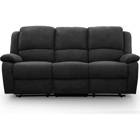 Loungitude – Canapé relax 3 places en microfibre – Inclinaison jusqu'à 170° – Repose-pieds relevable – Confort optimal – Noir (1/10)