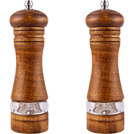 Ensemble de 2 moulins à sel et poivre en bois avec meules en céramique, mouture grossière et réglable, moulin à poivre manuel pour la cuisine (1/5)