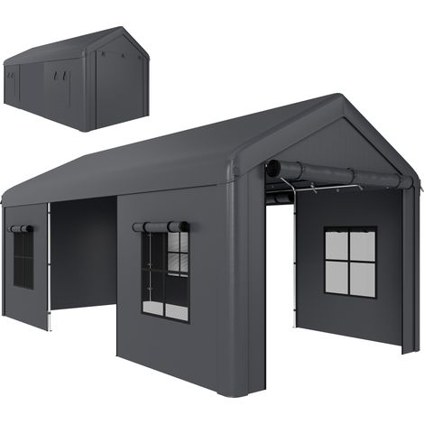 Portable Carport, 3 x 6 m Heavy Duty, 598 x 300 x 282 cm, Dark Grey (1/5)