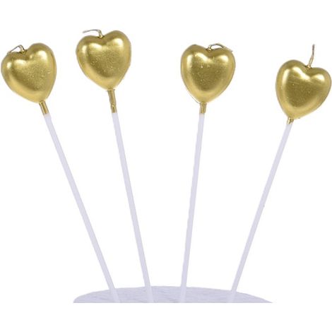 Goldene Herz-Kuchenkerzen, 4 Stück (1/2)