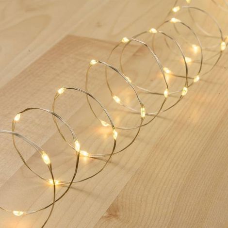 Guirlande lumineuse piles 4M 40 Micro LED blanc chaud fixe câble argenté Lotti (1/5)