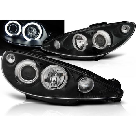 Paire de feux phares Peugeot 206 de 2002 a 2006 angel eyes CCFL noir - H7-27361710