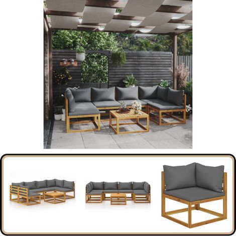 7-tlg. Garten-Lounge-Set mit Auflagen Massivholz Akazie - Gartensaison - Loungeset - Outdoor Möbel - Holz Lounge Set - Gartenmöbel Set