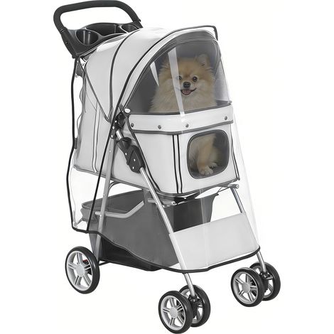 Poussette canin pliable pour chien et chat, chariot de transport avec porte-gobelet et panier de rangement, 75 x 45 x 97 cm, gris