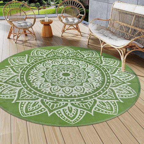 Rug Rain Resistant Round UV Reversible Green Plastic Patio Garden Balcony Carpet (1/5)