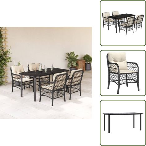 The Living Store 5-tlg. Garten-Essgruppe mit Kissen Schwarz Poly Rattan - Gartenessgruppe (1/5)
