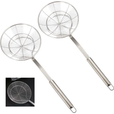 Colador de alambre de acero inoxidable de 2 piezas, Colador, Red de colado, Mango antideslizante, 39144,5 cm, pasta, fideos, etc, Plateado (1/5)