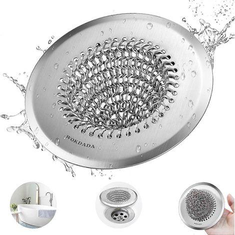 Attrape-cheveux pour bonde de baignoire, attrape-cheveux pour bonde de douche à drainage rapide, protecteur de bonde réversible en acier inoxydable 304 pour bondes à clapet et bondes classiques (1/5)