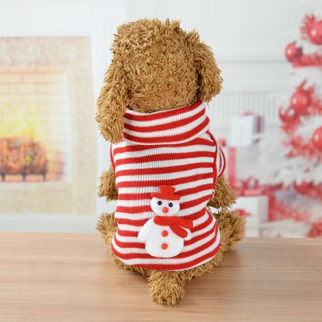 Vêtements pour animaux de compagnie en polyester doux, costume à col montant avec bonhomme de neige de Noël pour chien et chat. (1/5)