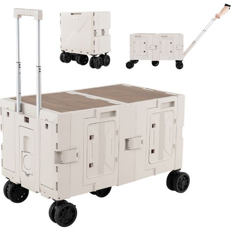 Carro de compra plegable 85 x 50 x 56 cm con 5 ruedas ergonómicas universales elegante y versátil fabricado en PP blanco y metal 200011351