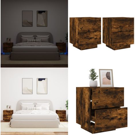 Armoires de chevet et lumières LED 2 pcs chêne fumé - Tables De Chevet - Meuble De Chambre - Luminaire Led - Étagère - Commode - Home & Living (1/5)