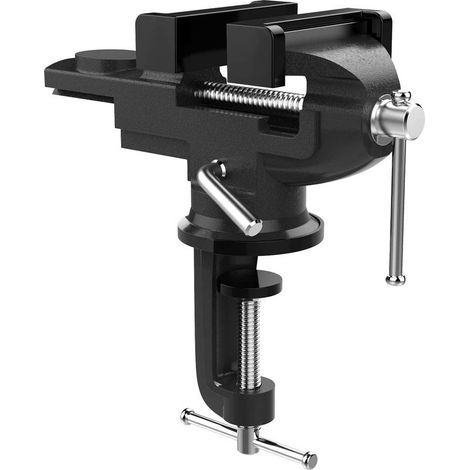 Tornillo de banco con mordaza de 70 mm de ancho, base giratoria de 360 grados, mordaza reforzada, endurecida y resistente a la corrosión, abrazadera de mesa para carpintería, metalurgia y aserrado - N (1/5)