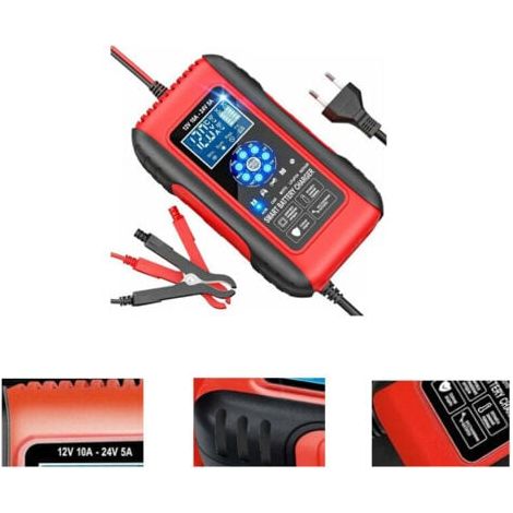 Chargeur de Batterie Intelligent 10A 12V/24V LiFePO4 Chargeur Batterie pour Voiture Moto Mainteneur Automatique Auto avec Écran LCD Fonction Réparation pour Voiture Moto Batterie AGM Gel Wet SLA,TRIME (1/5)
