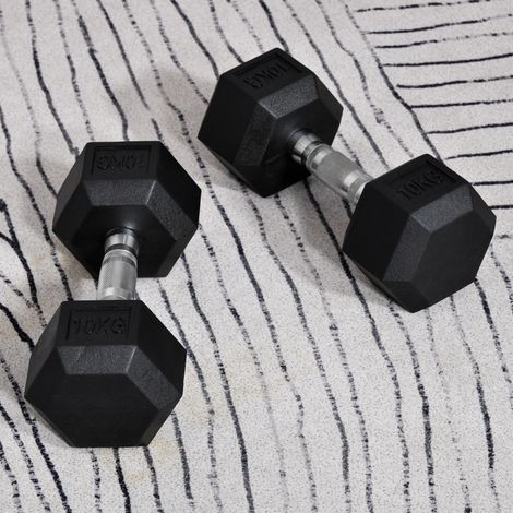 Set di 2 manubri esagonali da 2 x 10 kg in ghisa con rivestimento in gomma nero OKWISH (1/5)