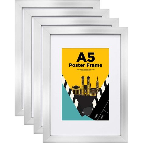 Bilderrahmen Acrylglas Passepartout 10x15cm Tisch DIN A5 4er Silber