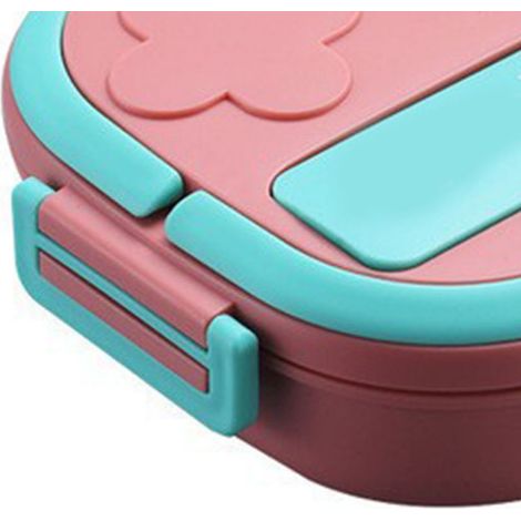 Tragbare Lunchbox/Teller aus Edelstahl 304 für Kinder und Babys, roboterförmige Lunchbox mit Griff, drei Fächer, rosa. (1/5)