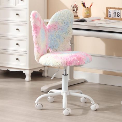 Wahson Silla de Escritorio Infantil de Cuero Sintético con Respaldo en Forma de Mariposa, Silla Giratoria Regulable en Altura para Dormitorio y Estudio, Rosa