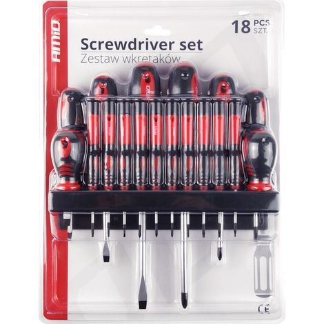 Jeu de tournevis avec support CR-V 18 pièces AMIO-02411