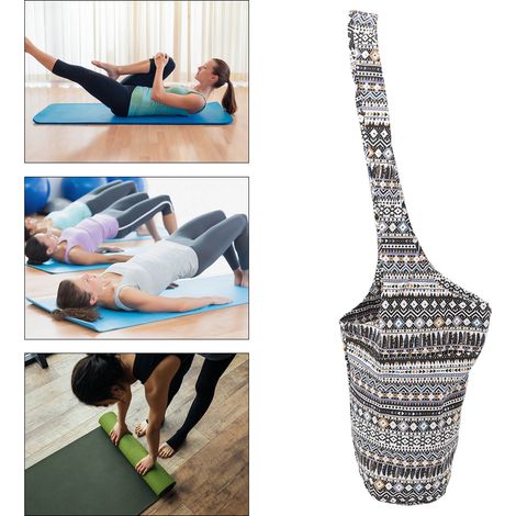 Sac de rangement pour tapis de yoga en toile à bandoulière, sac de yoga, style nordique noir et blanc (1/5)