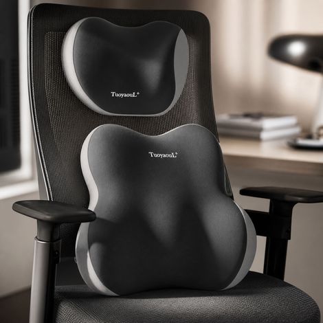 Coussin Lombaire 3D Ergonomique avec Appui-tête, Mousse à Mémoire de Forme, Soutien Dos et Nuque, Housse Respirante, Idéal Voiture et Bureau (1/5)
