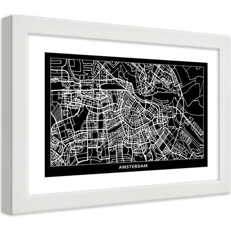 Quadro con cornice, Carta della città  Amsterdam - 90x60 (1/5)