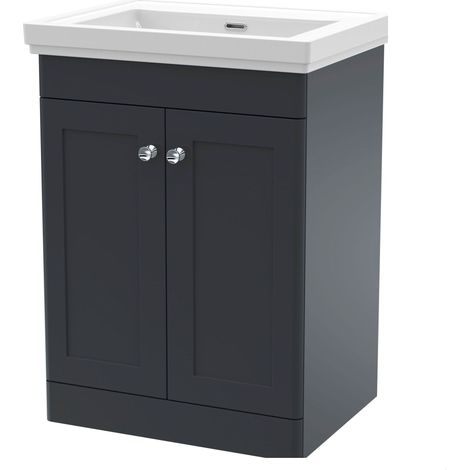 Swynnerton Traditional 2 Door Floor Standing Vanity Unit with Basin, Dark Grey, 600mm (1/4)