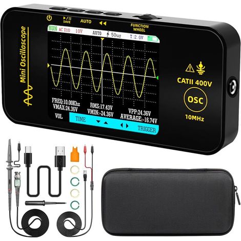 CYRILL –BSIDE Mini oscilloscopio digitale tascabile 10 MHz 48 MSa/s campionamento larghezza di banda Oscilloscopio portatile ricaricabile ultra sottile con schermo a colori da 3,2 pollici per elettron (1/5)