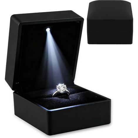 Samt-Ringbox mit LED-Licht für Schmuckpräsentation, Hochzeitsgeschenk, Verlobung, Jahrestag (1/5)