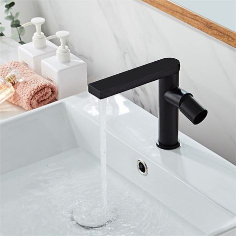 Robinet de lavabo en cuivre dépoli de style européen (modèle court noir) (1/4)