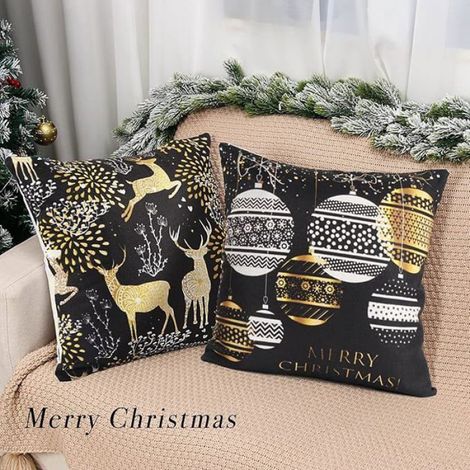 Taie D Oreiller Noel - Lin Et Coton - 45x45 Cm - Decoration Saisonniere - Lot De 4 (1/5)