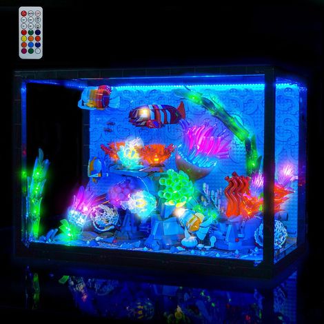 Kit Éclairage LED pour Aquarium Tropical 10366, Veilleuse Décorative Effet Lumineux Multicolore avec Télécommande, Accessoire Blocs de Construction