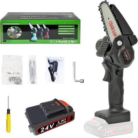 Motosierra a batería, motosierra eléctrica inalámbrica de 4 pulgadas, 0,7 kg (negra) (1/5)