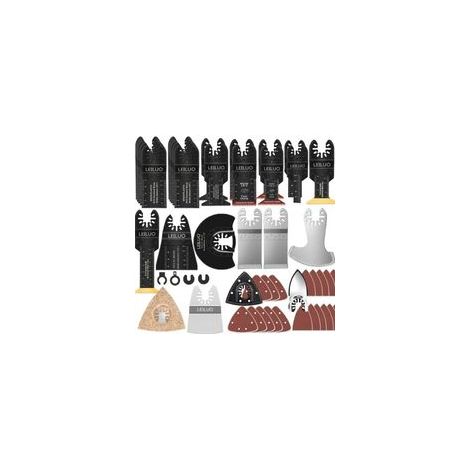155 Pièces - Lame Oscillante - Accessoire Multitool - Coupe Ponce Jointoie - Universel Compatible DeWalt Makita - Sac Rangement - Argent - 2x5cm (1/5)