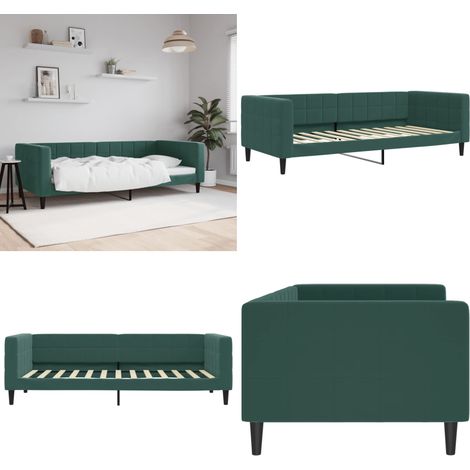 vidaXL Lit de repos sans matelas vert foncé 90x200 cm velours (1/5)