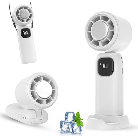 Ventilatore portatile ricaricabile tramite USB,piccolo ventilatore tascabile,5 velocità del vento,effetto neve rinfrescante,bianco (1/2)