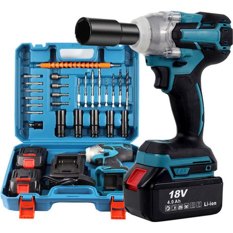 Avvitatore a impulsi senza spazzole, avvitatore a impulsi elettrico con batterie da 4,0 Ah e 21 V, avvitatore a impulsi a frequenza variabile, 6 bussole a impulsi, caricabatteria per auto