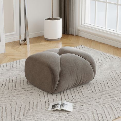 Puf otomano de chenilla color topo 78 x 76 x 45 cm DESVIAE (1/5)