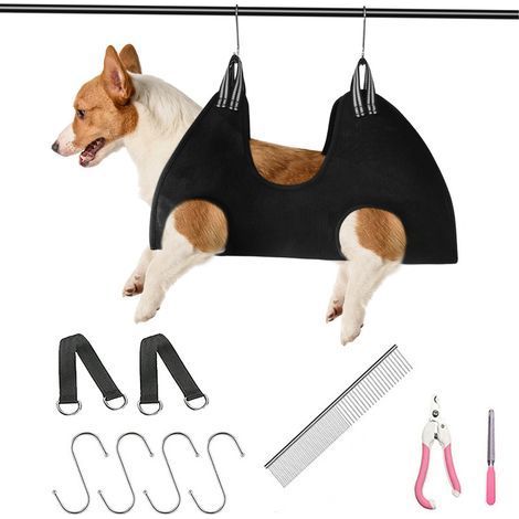 Hamac de toilettage pour chien, harnais pour chiens de taille moyenne/chats géants avec sangle Velcro large réglable, support pour chien pour couper les ongles, soins des griffes et laver les (1/5)