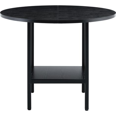 Mesa de comedor redonda 100 cm con estante, madera negra y metal, 4-6 personas (1/5)