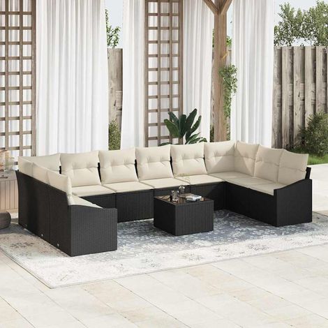 Gartensofa-set mit Speicher Braun und Creme Poly-Rattan (1/5)