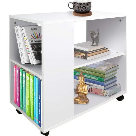 Bibliothèque Basse étagère à 5 étagères avec Roues en Bois mélaminé, Table latérale, canapé, Design Moderne, pour Salon, Maison ou Bureau (Blanc) (1/5)