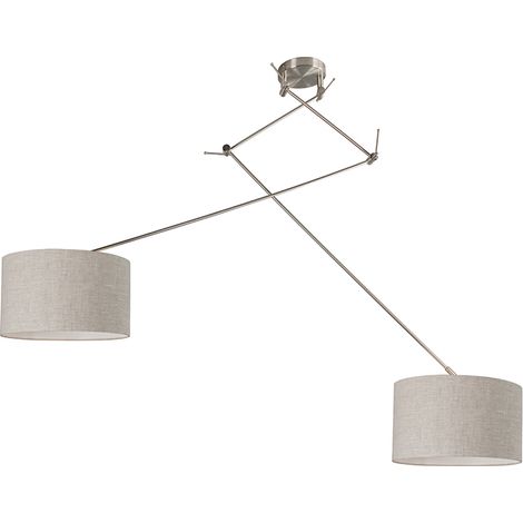 Pendant Light Steel with Lampshade 35 cm Light Grey Adjustable 2-Lights - Blitz