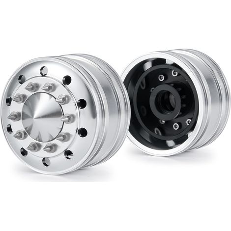 Lot de 2 moyeux de roue avant en métal pour 1/14, remorque, tracteur, escalade, camion radiocommandé, mise à niveau (roulement à balle) (1/5)