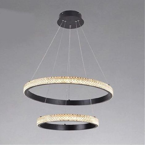 Trade Shop - LED-Pendelleuchter 60 W 2 Kreise Ringe Kristall Fernbedienung Schwarz 31968 -