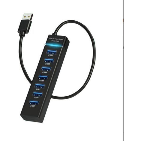Hub USB 3.0 à 7 ports  Hub USB avec câble de 120 cm, adapté aux ordinateurs de bureau, adaptateur multiport USB, 1 sortie 3.0, 6 sorties 2.0, adapté aux PC, ordinateurs portables, MacBook, souris
