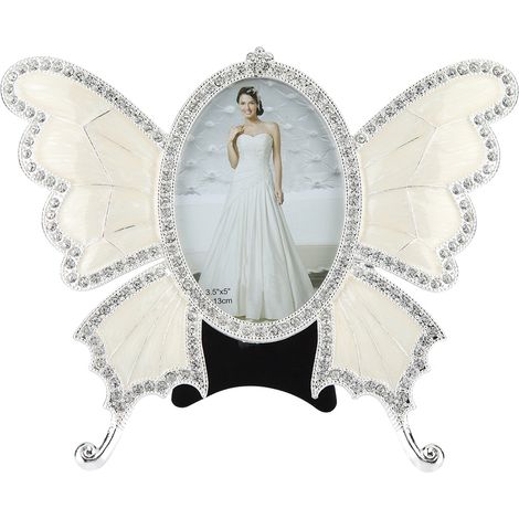 Cadre photo de mariage en cristal, perle et diamant avec nœud, décoration intérieure, cadeau 19 x 23 cm (1/3)