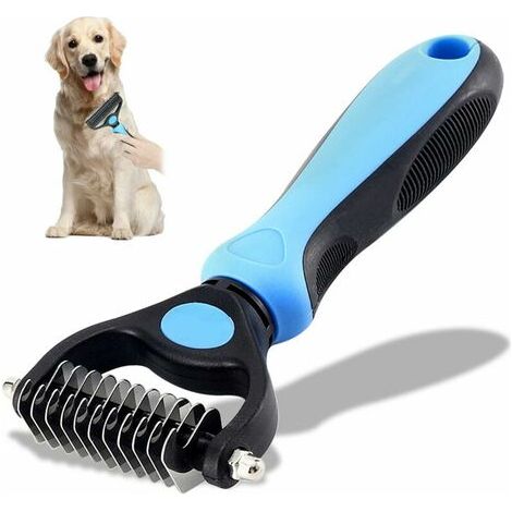 Hundebürste, Unterfellkamm, Bürste für langhaarige Hunde, Tierkamm, professionelle Hundehaarbürste, ideal zum Entwirren und Entfernen von losen Haaren bei Hunden und Katzen, blau, 7,7 cm x 16,5 cm (1/5)